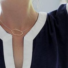 Petra Necklace - Simple Asymmetrical Geometric Everyday Necklace - Rebecca Haas Jewelry Geometric Jewelry Design, Whale Tail Necklace, Chevron Necklace, Halo Necklace, Wrap Necklaces, Everyday Necklace, Geometric Necklace, Simple Ideas, Teardrop Necklace