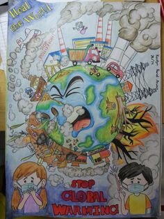 Ovaltine Drawing Idea, World Pollution Drawing, Painting On Pollution, Save World Poster, Poster About The Environment, The Earth Day Poster, Save World Drawing, Poster On Pollution Drawing, Save Environment Drawing For Competition