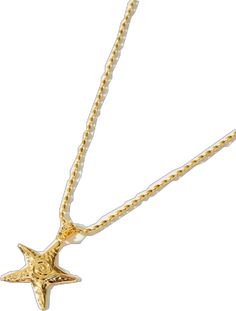 Gold Starfish Clavicle Chain Necklace, Gold Star Charm Necklace For Beach, Gold Charm Necklace With Star For Beach, Gold Charm Necklace With Star Charm For Beach, Yellow Gold Necklace With Starfish Charm For Beach, Yellow Gold Starfish Charm Necklace For Beach, En Route Jewelry, Starfish Necklace, Starfish