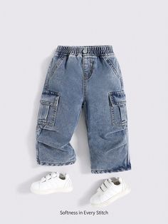 Baby Boys Trendy Stonewashed Casual Elastic Waistband Soft Work Baggy Wide Leg Denim Pants With Side Pockets,Leisure And Versatile Outdoor Wear Outfits Medium Wash    Denim Plain Bottoms Non-Stretch  Baby Boys Clothing, size features are:Bust: ,Length: ,Sleeve Length: Infant Boy Jeans, Mom Jeans Toddler, Toddler Boy Denim Pants, Baby Boy Light Wash Jeans, Newborn Jeans Boy, Wide Leg Denim Pants, Black Baby Boys, Toddler Jeans, Boys Denim