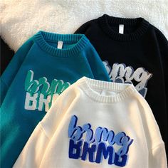 New Letter Printing Sweater Women Oversized Sweater Loose Knitted Pullover White Casual Couple O Neck Casual Y2K Sweater - 12,M Oversized Sweater Women, Y2k Sweater, Style Preppy, Thick Sweaters, Collars For Women, Plus Size Sweaters, Warm Sweaters, Knitting Women Sweater, Loose Sweater