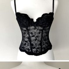 Super Cute Vintage Corset , Fits A 4/6 34b Give Or Take Fitted Delicate Lace Corset With Underwire, Fitted Delicate Lace Underwire Corset, Delicate Lace Fitted Underwire Corset, Black Camisole Corset For Evening, Black Evening Camisole Corset, Elegant Bra-friendly Camisole Corset, Elegant Camisole Bra For Night Out, Elegant Lace Bra By Victoria's Secret, Elegant Victoria's Secret Lace Bra