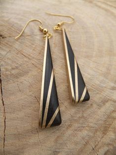 Deco Inspired Earrings Ebony and Brass | Etsy Keum Boo Jewelry, Wood Jewelery, White Opal Earrings, Sunburst Pattern, Terracotta Jewellery, Hammered Hoop Earrings, Polymer Earrings, Polymer Clay Jewelry Diy, Clay Jewelry Diy