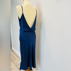 If You Want All Eyes On You, This Is The Dress! Medium Size Nwot Elegant Blue Sleeveless Silk Dress, Elegant Sleeveless Blue Silk Dress, Blue Silk Midi Dress For Brunch, Blue Silk Midi Dress For Date Night, Blue Silk Slip Dress For Date Night, Blue Backless Midi Dress For Night Out, Blue Silk Maxi Dress For Night Out, Blue Sleeveless Silk Dress For Evening, Fitted Sleeveless Silk Dress For Brunch