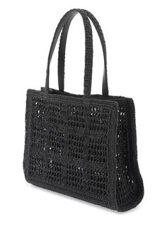 This Tory Burch tote bag is made of crochet raffia and features a large tonal double T embroidery on the front. It has a double top handle, unlined interior, and leather trimmings. Tory Burch Tote Bag, Raffia Tote Bag, Tory Burch Ella, Tory Burch Tote, Tory Burch Bag Totes, Small Hands, Black Tote Bag, Hand Crochet, Crochet Bag