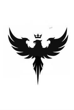 an eagle with a crown on it's head is shown in black and white