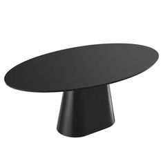 a black table with an oval shape on the top, and a circular base at the bottom