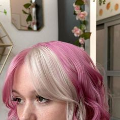 Color Block Hair, Bleached Hair, White Hair, Pink Hair, Pastel Pink, Color Block