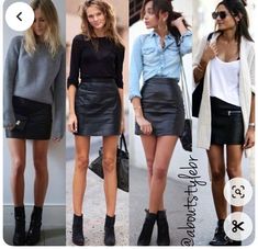 Black Faux Leather Skirt Outfit, Black Leather Skirt Outfit, Leather Mini Skirt Outfit, Short Skirts Outfits, Short Black Skirt, Leather Skirt Outfit, Leather Skirts, Winter Work, Black Leather Skirts