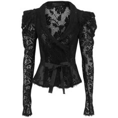 Bolongaro Trevorlarissa - Black Jacket Tie Front Top Pattern, Lace Jacket, Gothic Outfits, Dark Fashion, Lolita Fashion, Goth Fashion, Punk Fashion, Black Jacket, Gothic Fashion