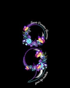 the number eight with flowers and butterflies on it's face is shown in purple