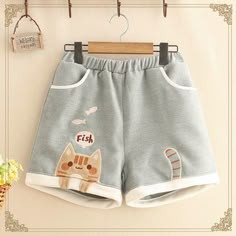 New cute cat eat fish embroidery shorts · Harajuku fashion · Online Store Powered by Storenvy Cute Cotton Bottoms With Pockets, Cute Short-length Bottoms With Pockets, Cute Cotton Shorts, Cat Eat, Embroidery Shorts, Fish Embroidery, Shorts Pattern, Fashion Shorts, Kawaii Fashion Outfits