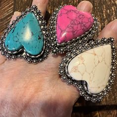 🌟Add some boho vibes to your jewelry collection with our Statement Heart Cuff Ring and Oversized Western Heart Ring! 💖💍 These stunning statement rings are adjustable, making them the perfect fit for any finger. ️ Available in pink, white, and turquoise, these rings are the perfect addition to any boho hippie look. 🌺 And the best part? They come in a beautiful gift box, making them the perfect gift for yourself or a loved one. 💝 Get yours now for only $21.00! #StatementHeartCuffRing #OversizedWesternHeartRing #StatementRing #BohoHippie #Pink #White #Turquoise #GiftBox #J Shop Now https://www.etsy.com/listing/1760058350/statement-heart-cuff-ring-oversized Ring is 1 1/2 in wide at widest point, 2 inches long Pick Your Color from Drop Down Menu Ships in Gift Box FAST Shipping Bohemian Heart-shaped Rings For Gifts, Handmade Bohemian Heart-shaped Rings, Bohemian Turquoise Jewelry For Valentine's Day, Turquoise Bohemian Jewelry For Valentine's Day, Bohemian Jewelry For Valentine's Day, Bohemian Handmade Heart Ring Gift, Handmade Bohemian Heart Ring Gift, Heart-shaped Turquoise Ring, Handmade Turquoise Heart Ring