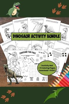 dinosaur activity bundle for kids with coloring pages and pencils