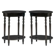 pair of black wood side tables