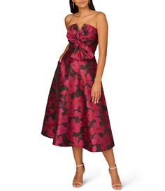 Red Strapless Dress, Midi Skirt With Pockets, Strapless Party Dress, Full Midi Skirt, Floral Party Dress, Aidan Mattox, Mob Dresses, Strapless Floral Dress, Strapless Midi Dress