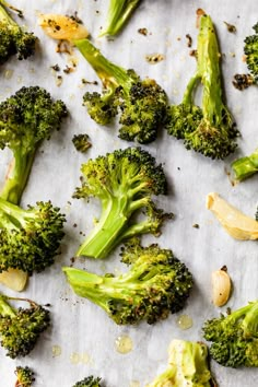 broccoli florets on a sheet of wax paper