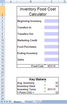 the inventory cost calculator is displayed in microsoft excel chart with numbers and symbols