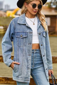 Jacket Streetwear Coat, Jacket With Pockets, Classic Denim Jacket, Boyfriend Jean, Denim Jacket Women, Colored Denim, Jacket Buttons, Sleeve Type, Jacket Tops