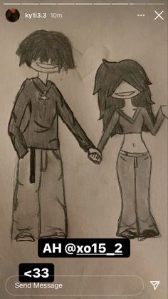 a drawing of two people holding hands with the caption ah @ x05 2 send message