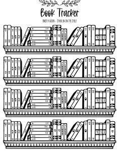 a book shelf with books on it and the words book tracker written in black ink