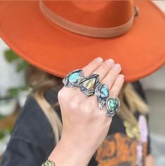 Named after my great grandmother, the Flora rings will always hold a special place in my heart. She had a prolific garden with flowers, trees, climbing vines, and LOTS of birds. The FLORA RING is a celebration of Mother Nature and all the beauty she creates. This one of a kind STERLING SILVER ring features an incredible ethically mined GOLDEN HILLS TURQUOISE stone. I make each leaf and flower with my own two hands, and the hand crafted double ring shank is both comfortable and sturdy. This is su Bohemian Untreated Jewelry For Anniversary, Bohemian Jewelry With Patina For Anniversary, Artisan Patina Rings For Anniversary, Bohemian Rings For Anniversary, Adjustable Patina Jewelry For Anniversary, Hand Forged Adjustable Heirloom Ring, Adjustable Hand Forged Heirloom Ring, Bohemian Multi-stone Adjustable Rings, Bohemian Adjustable Multi-stone Rings