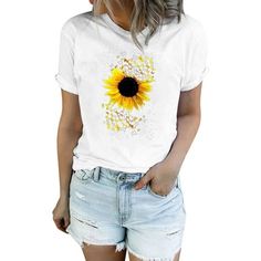 Sunflower Shirts For Women Cute Dandelion Graphics Tshirt Summer Women Short Sleeve Tee Tops Features: 100% Polyester Machine Wash Features This women shirts is printed with sunflower flying graphic . Funny cute women causal summer tops. Material This sunflower shirts is made of cotton blended. Soft to the , comfortable to wear, breathable and skin friendly. Not easy to shrink after washing. Occasion This women shirt is suitable for camping, leisure, sports, work, vacation, beach, party, club, n Casual White T-shirt With Sunflower Design, Relaxed Fit Sunflower Print T-shirt For Summer, Casual Sunflower Print T-shirt For Summer, Casual Sunflower Print Relaxed Fit T-shirt, Cotton T-shirt With Sunflower Print, Short Sleeve, Sunflower Shirt, Workout Tops For Women, Cute Graphic Tees, Tee Shirt Designs