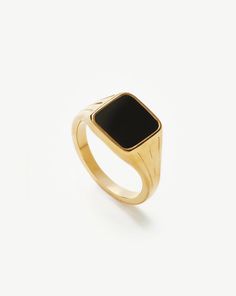 Lucy Williams Square Signet Ring | 18ct Gold Plated Vermeil/Black Spin | Missoma Lucy Williams, Spinel Gemstone, Jewellery Ideas, Men Jewelry, Black Spinel, Pearl Gemstone, Product Introduction, Delicate Rings, Ring Size Guide