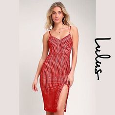 $78 New Rules Red Lace Bodycon Midi Dress Lulus Size M  | eBay