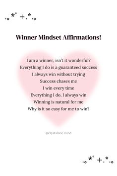 a pink heart with the words winner minds affirmations