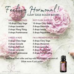 How To Use Clary Sage Essential Oil, Roller Recipes Essential Oils, Clary Sage Essential Oil Uses, Hormone Essential Oil Blend, Menopausal Essential Oils, Essential Oil Inhaler Blends, Essential Oils Roller Bottle Recipes, Roller Blends Essential Oils, Roller Ball Essential Oil Recipes