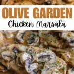 this is an image of a plate of chicken and mushrooms with text overlay that reads olive garden chicken masala