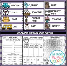 the winter word work pack includes words and pictures