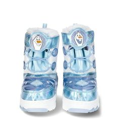 Shell be winter adventure-ready with these fun Light Up Snow Boots inspired by her favorite movie, Frozen. These durable snow boots feature elastic laces and an adjustable hook-and-loop strap with printed artwork of Elsa, Anna and Olaf. Designed for cozy comfort with faux fur trim at the collar. Light up soles (on/off switch included) complete the look. Perfect for cold, snowy daysthese snow boots are sure to be her new favorite. Size: 10.  Color: Blue.  Gender: female.  Age Group: toddler. Elsa Boots For Kids, Elsa Anna And Olaf, Frozen Shoes, Girls Cowgirl Boots, Anna And Olaf, Combat Shoes, Toddler Girl Boots, Dress Up Shoes, Disney Toddler