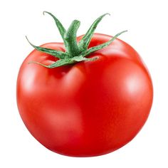 a close up of a tomato on a yellow background