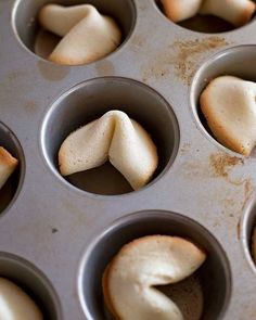 a muffin tin filled with cupcakes that have been made to look like hearts