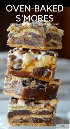 stacked pieces of chilled Oven-baked Smores. Baked Smores, Campfire Desserts, Dessert Squares, Smores Dessert, Anna Olson, Dessert Bar Recipe, S'mores, Cookie Bar Recipes