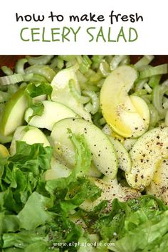 lettuce, apples and other vegetables are mixed together to make a fresh celery salad