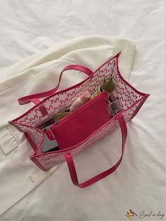 BirdinBag - Neon Pink Graphic Shoulder Tote Bag: Stylish and Functional with Inner Pouch Letter Bag, Practical Bag, Pink Letter, Bag Style, Shoulder Tote Bag, Shoulder Tote, Neon Pink, 10 Inch, Fashion Bags