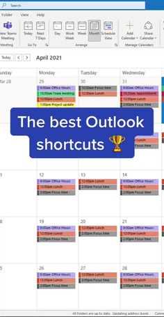 the best outlook shortcuts calendar is displayed