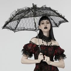 Material:?Polyester 
Weight: 0.243KG 
Size:?One Size 
Length: 76CM/29.92" 
Openning diameter: 85CM/33.46" 
SKU:?WS-548QTF 
? Goth Girl Fashion, Gothic Trench Coat, Gothic Blouse, Goth Chic, Lace Umbrella, Punk Skirt, Gothic Skirt, Punk Women, Punk Design