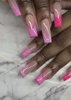 Two Tone Pink Nails, Two Tone French Tip Nails, Pink Nails Medium, French Tip Long Nails, French Tip Long, Nail Art French Tip, Nails Pink And White, Pink And White Nails, Nail Art French