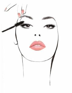 a drawing of a woman's face with makeup brush and eyeliner on her forehead