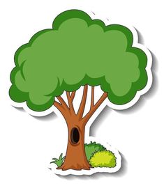 a green tree with a hole in the middle and grass around it, on a white background