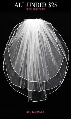 Cheap Beading Bridal Veil in 3 Layers Wedding Veil With Pearls, Pearl Wedding Accessories, Pearl Wedding Veil, Wedding Veils Headpieces, Veil With Pearls, Online Wedding Dresses, Veil Length, Veil Headpiece, Unconventional Wedding Dress