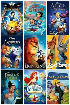 disney movies are shown in this collage, including the lion king and the little mermaid