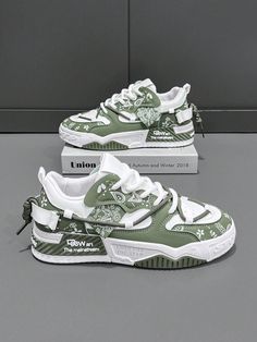 Leather Surface Thick-Soled Casual Sneakers For Men, Trendy Canvas Print Vulcanized Shoes (Pattern Random) White and green     Colorblock,Graphic,Letter,Random Print    Men Shoes, size features are:Bust: ,Length: ,Sleeve Length: Trendy Green Custom Sneakers For Sports, Custom Green Sneakers With Breathable Round Toe, Green Canvas Shoes With Round Toe For Sports, Green Round Toe Canvas Shoes For Sports, Trendy Green High-top Sneakers With Laces, Trendy Green Skate Shoes With Vulcanized Sole, Green Canvas Shoes With Laces For Sports, Trendy Green Low-top Custom Sneakers, Green Canvas Shoes With Laces And Round Toe