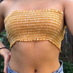 Super Cute Stretchy Bandeau For The Beach Or Any Other Casual Day! Never Worn :) Strapless Cotton Crop Top For Beach, Casual Strapless Crop Top For Beach, Yellow Bandeau Tube Top For Vacation, Casual Yellow Tube Top For Beach, Casual Yellow Tube Top For The Beach, Casual Cropped Tube Top For Beach, Yellow Bandeau Crop Top For Summer, Brandy Melville Tops, Brandy Melville