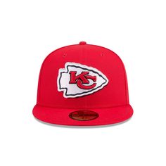 The Kansas City Chiefs 2024 Draft 59FIFTY Fitted Cap features an embroidered Chiefs logo at the front panels with a matching NFL Shield at the rear, a Chiefs Kingdom patch at the right-wear side, and a gray undervisor. Fitted Snapback Hat With Logo Patch For Fans, Casual Sports Hat With Embroidered Patch, Game Day Cap With Logo Patch, Sports Cap With Embroidered Patch, Throwback Cap With Embroidered Logo, Flat Brim Hats With Logo Patch For Game Day, Flat Bill Fitted Hat With Logo Patch For Fans, Team-colored Snapback Hat With Logo Patch, Game Day Fitted Cap With Embroidered Logo