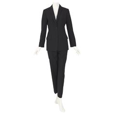 90s minimalism Calvin Klein collections by Calvin Klein vintage clean-lined pinstripe suit. No size label. Please go by measurements taken flat - Jacket: Sh to Sh 16inch/41cm - Ua to Ua 17inch/43cm(x2) - Waist 16inch/41cm(x2) - Total Length 29inch/74cm - Sleeve 24inch/61cm - Trousers: Waist 14inch/36cm(x2) - Hip 19inch/48cm(x2) - Inside Leg 29inch/74cm - Rise 13inch/33cm Luxury Tailored Calvin Klein Blazer, Calvin Klein Tailored Classic Suits, Elegant Black Calvin Klein Dress, Classic Tailored Calvin Klein Suit, Luxury Calvin Klein Notch Lapel Suits, Black Calvin Klein Formal Bottoms, Pin Stripe Suit, Calvin Klein Vintage, Calvin Klein Classic Long-sleeve Suits